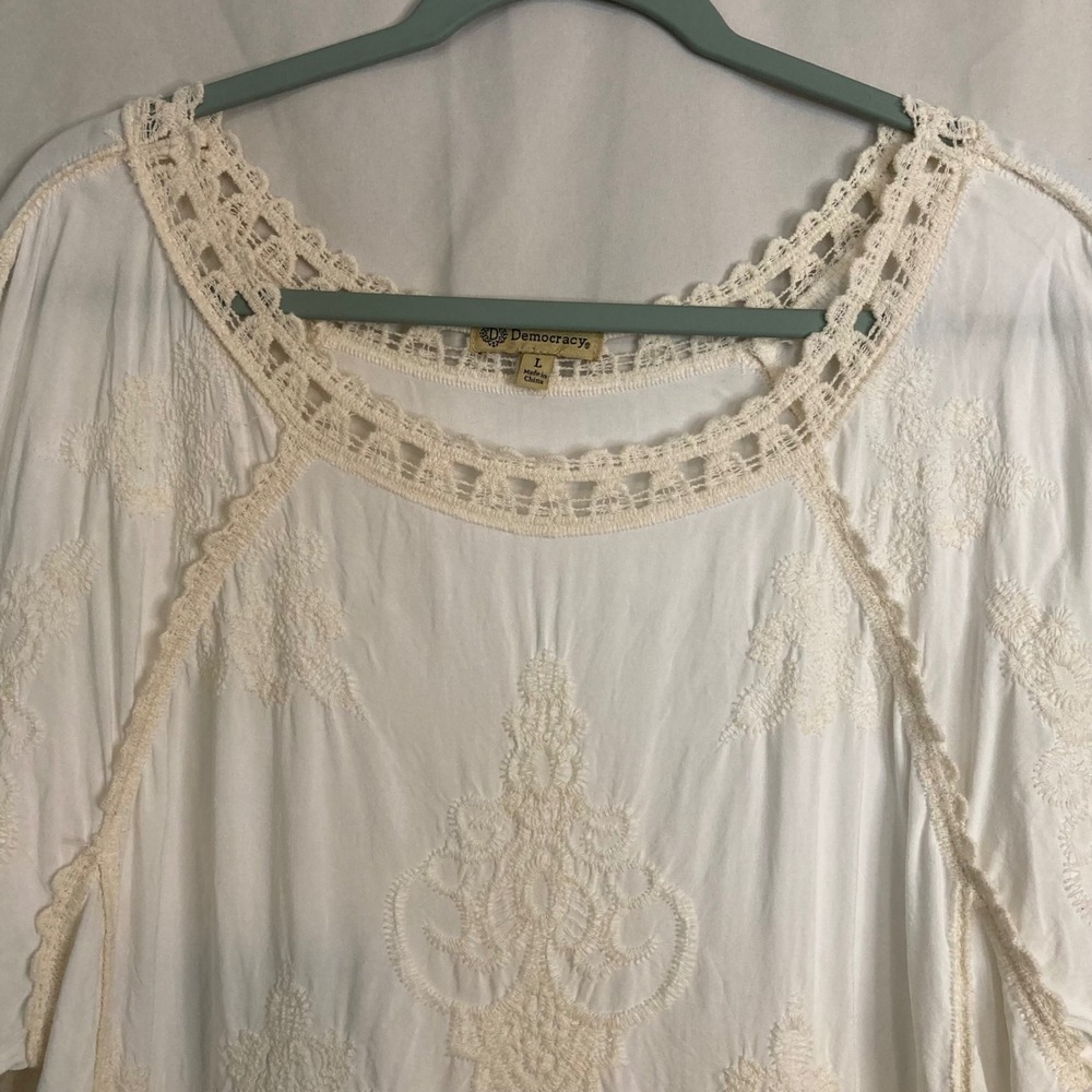 White Boho Lace Embroidered Bell Sleeve Blouse Top Democracy L Fairycore Prairie - Picture 5 of 12